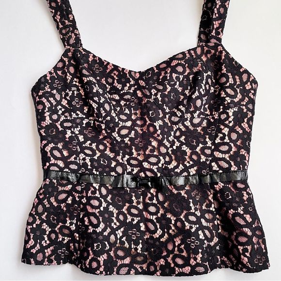 Vintage Y2K Nanette Lepore Black Lace Peplum Cami Top Size 6 - Picture 2 of 9